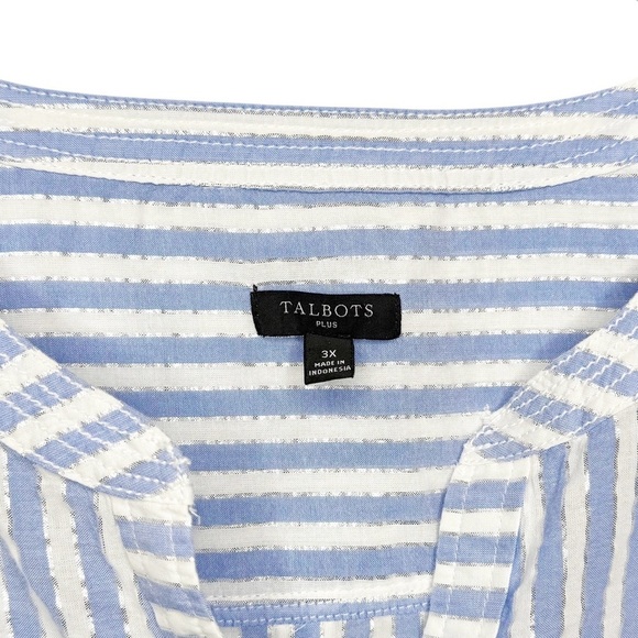 Talbots Seersucker Blue Stripe Metallic Lurex Side Button Women’s Tunic Sz 3X - Picture 4 of 11